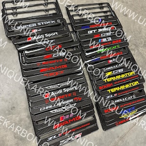 Custom Made 100% Real Carbon Fiber License Plate Frame With YOUR TEXT /LOGO