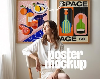 Postermodel met persoon - set van twee realistisch framemodel met mooi vrouwenmodel – fotomodel voor Photoshop – digitale download