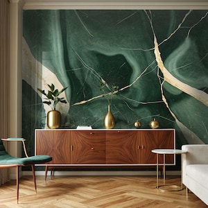 Carta da parati in marmo verde, staccabile e attaccabile, murale rimovibile effetto pietra, decorazione da parete di lusso, design d'interni moderno ispirato al Verde Imperiale