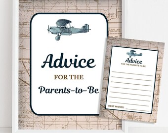 Advice for the Parents to Be Printable Sign & Cards, Airplane Vintage Travel Baby Shower Activity, INSTANT DOWNLOAD