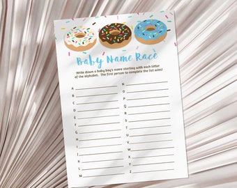 Donut Baby Name Race Shower Game, Blue Donut Sprinkle Baby Shower Game, A to Z Game, INSTANT DOWNLOAD