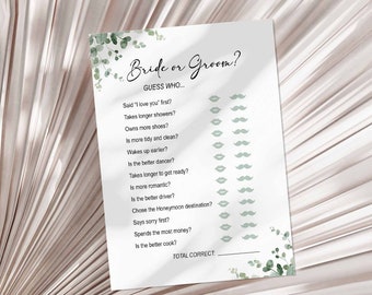 Bride or Groom Bridal Shower Game, Greenery Eucalyptus Guess Who Game, INSTANT DOWNLOAD, EUC