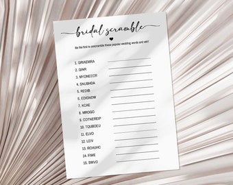 Minimalist Bridal Word Scramble Game, Black & White Wedding Shower Game, INSTANT DOWNLOAD