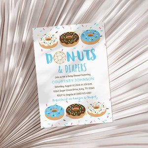 Donuts & Diapers Baby Shower Invitation Template, Blue Donut Sprinkle Editable Invite, TEMPLETT