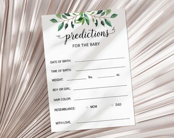 Greenery Predictions for the Baby Shower Game, Greenery Calligraphy Guess Baby Weight, Baby Stats, Neutral, INSTANT DOWNLOAD