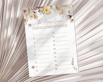 The Apron Game Bridal Shower Game, Wildflower Boho Bridal Shower Memory Game, INSTANT DOWNLOAD, WLD
