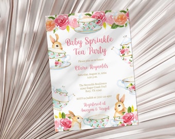 Baby Sprinkle Tea Party Invitation Template, Tea & Bunnies Sprinkle Invite, Editable Invite, TEMPLETT