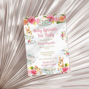 Baby Sprinkle Tea Party Invitation Template, Tea & Bunnies Sprinkle Invite, Editable Invite, TEMPLETT