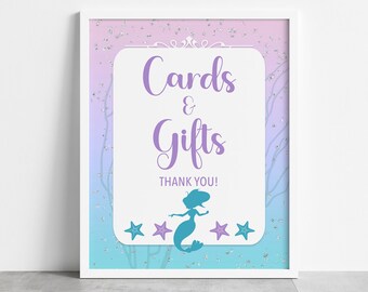 Cards and Gifts Party Sign, Mermaid Shower Sign, Mermaid Gift Table Sign, 2 Sizes, INSTANT DOWNLOAD
