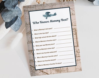 Who Knows Mommy Best Baby Shower Game, Airplane Baby Shower Activity, Vintage Travel, INSTANT DOWNLOAD