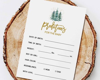 Predictions for the Baby Shower Cards, Winter Forest Pine Shower, Guess Baby Weight, Baby Stats, INSTANT DOWNLOAD