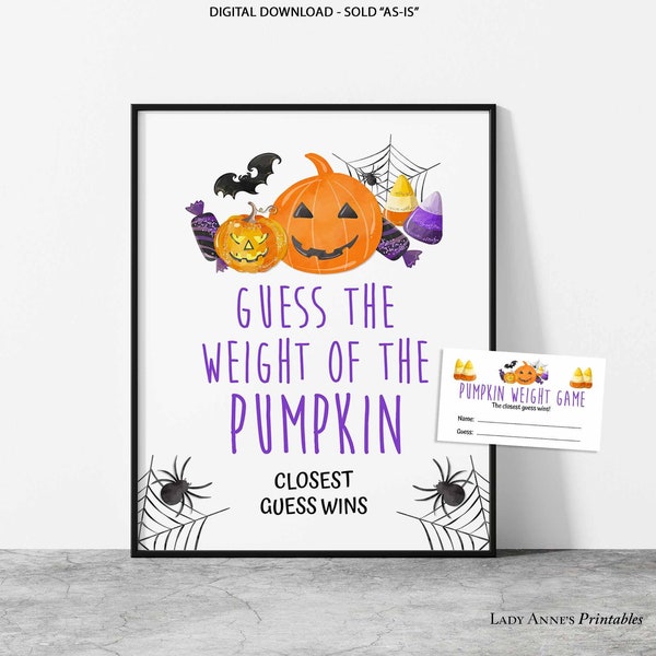 Halloween Pumpkin Weight Guessing Game, Purple & Orange Spooky Guess How Much Pumpkin Weighs, INSTANT DOWNLOAD