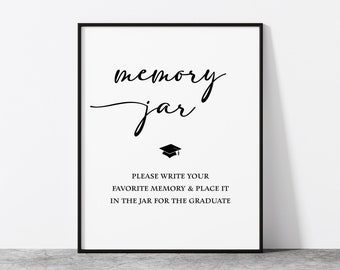 Memory Jar Graduation Party Sign, Minimalist Grad Party Sign, 2 Sizes, INSTANT DOWNLOAD, MGR