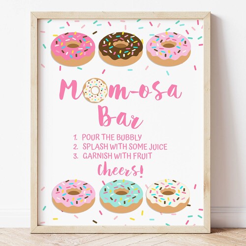 Mom-osa Bar Baby Shower Sign Pink Donut Sprinkle Mimosa Sign - Etsy