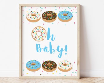 Oh Baby! Donut Printable Shower Sign, Blue Donut Sprinkle Shower Table Sign, 2 Sizes, INSTANT DOWNLOAD