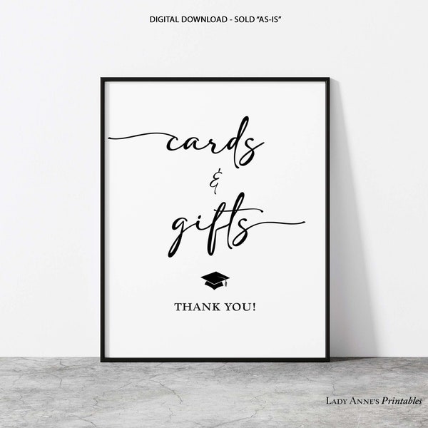 Graduation Cards and Gifts Sign, Minimalist Gift Table Sign, 2 Sizes, INSTANT DOWNLOAD, MGR