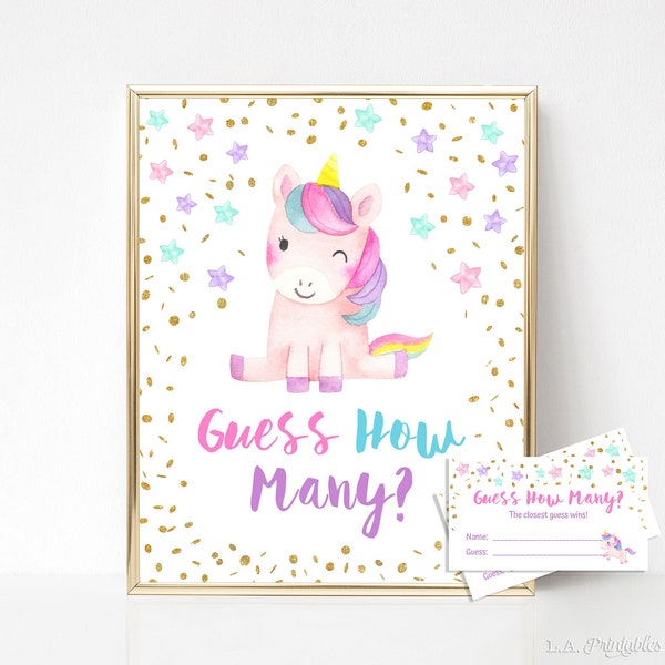 Unicorn Shower Guessing Game, Guess How Many Candies, M&M's, Jelly Beans, etc., INSTANT DOWNLOAD