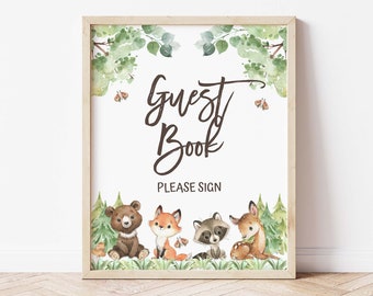 Guest Book Party Sign, Woodland Animals Baby Shower Sign, Guest Book Table Sign, 2 Sizes, INSTANT DOWNLOAD