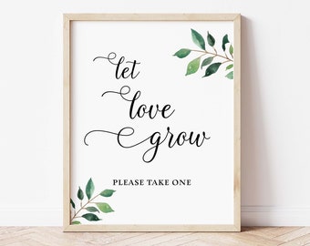 Greenery Let Love Grow Shower Table Sign, Greenery Calligraphy Plant Seeds, Succulent Favor Sign, Wedding, 2 Sizes, INSTANT DOWNLOAD