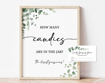 Eucalyptus Candy Guessing Game Sign & Tickets, Eucalyptus Leaves Guess How Many Candies, INSTANT DOWNLOAD