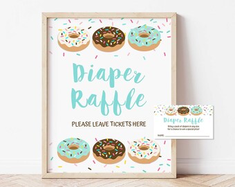 Mint Donut Diaper Raffle Sign & Tickets, Bring a Pack of Diapers, Enclosure Card, Donut Sprinkle, DIY Printable