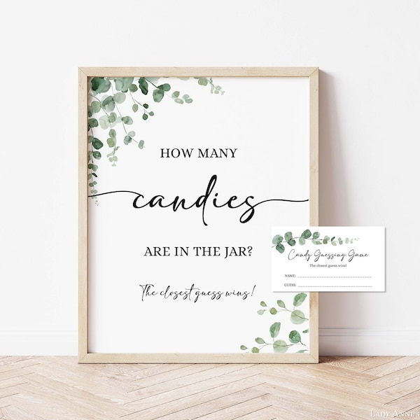 Eucalyptus Candy Guessing Game Sign & Tickets, Eucalyptus Leaves Guess How Many Candies, INSTANT DOWNLOAD