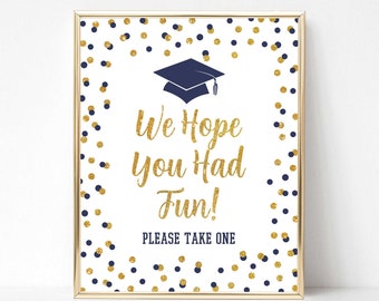 Navy We Hope You Had Fun Please Take One Graduation Sign, Navy & Gold Glitter Confetti Favor Sign, 2 Sizes, INSTANT DOWNLOAD