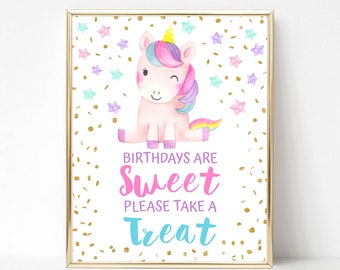 Birthdays Are Sweet Please Take a Treat Sign, Unicorn Birthday Party Sign, Dessert Table Sign, 2 Sizes, INSTANT DOWNLOAD