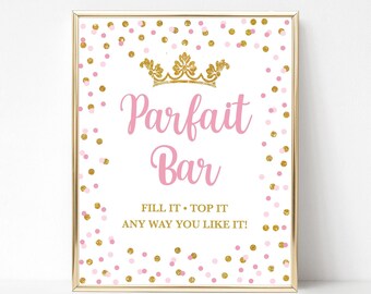 Princess Parfait Bar Party Sign, Pink & Gold Princess Shower Sign, Parfait Table Birthday Sign, 2 Sizes, INSTANT DOWNLOAD