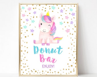 Unicorn Donut Bar Sign, Unicorn Baby Shower Sign, Donut Table Sign, 2 Sizes, INSTANT DOWNLOAD