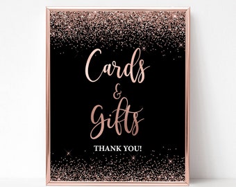 Rose Gold Cards and Gifts Party Sign, Rose Gold Bridal Shower Sign, 2 Sizes, INSTANT DOWNLOAD, RGB