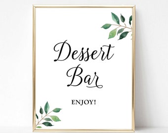 Greenery Dessert Bar Party Sign, Dessert Table Sign, Greenery Calligraphy Sign, Neutral, 2 Sizes, INSTANT DOWNLOAD