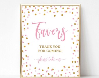 Pink & Gold Favor Sign, Pink Baby Shower Favor Sign, Pink and Gold Glitter Confetti, 2 Sizes, INSTANT DOWNLOAD