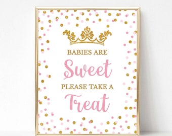 Babies Are Sweet Please Take a Treat Shower Sign, Princess Pink & Gold Baby Shower Sign, Dessert Sign, 2 Sizes, INSTANT DOWNLOAD