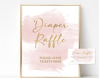 Blush Diaper Raffle Tickets & Sign, Bring a Pack of Diapers, Watercolor Blush and Gold Invite Insert, INSTANT DOWNLOAD, WBG