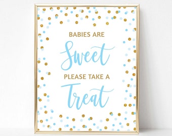 Blue Babies Are Sweet Please Take a Treat Shower Sign, Blue & Gold Glitter Confetti Sign, Sign, 2 Sizes, INSTANT DOWNLOAD, 0002