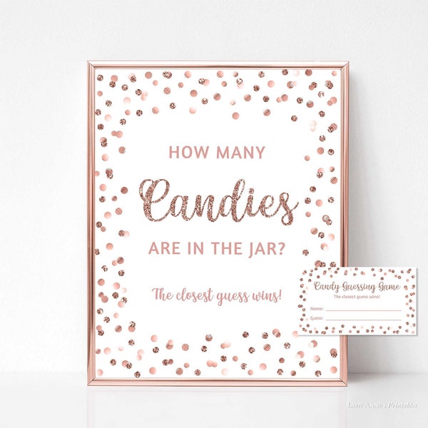 Candy Guessing Shower Game, Rose Gold Glitter Confetti Guess How Many Candies, M&M's, Jelly Beans, etc. INSTANT DOWNLOAD