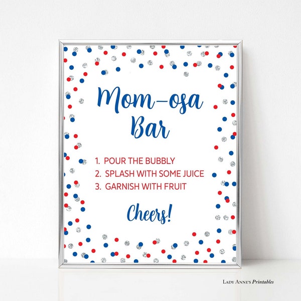 Mom-osa Bar Baby Shower Sign, Patriotic Red & Blue Mimosa Bar Sign, 2 Sizes, INSTANT DOWNLOAD, 0004