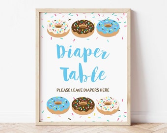 Donut Diaper Table Shower Sign, Blue Donut Sprinkle Baby Shower Sign, 2 Sizes, INSTANT DOWNLOAD