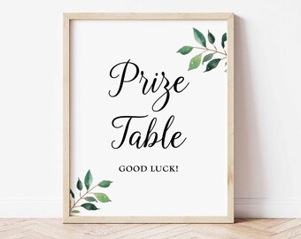 Greenery Prize Table Shower Sign, Greenery Calligraphy Baby Shower Sign, Bridal Shower Sign, 2 Sizes, INSTANT DOWNLOAD