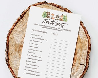 Woodland Find the Guest Baby Shower Game, Woodland Animals Shower Activity, INSTANT DOWNLOAD