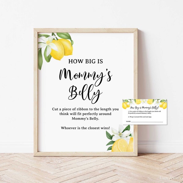 How Big is Mommy's Belly Baby Shower Game Sign & Tickets, Lemon Citrus Baby Shower Sign, INSTANT DOWNLOAD