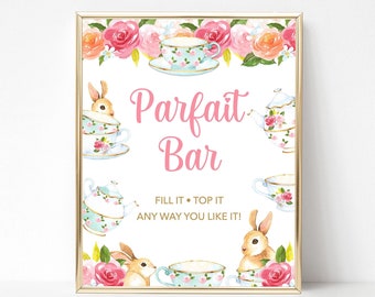 Parfait Bar Birthday Party Sign, Pink Tea Party Parfait Bar Shower Sign, 2 Sizes, INSTANT DOWNLOAD