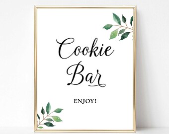 Cookie Bar Shower Table Sign, Cookie Table Sign, Greenery Calligraphy Sign, 2 Sizes, INSTANT DOWNLOAD