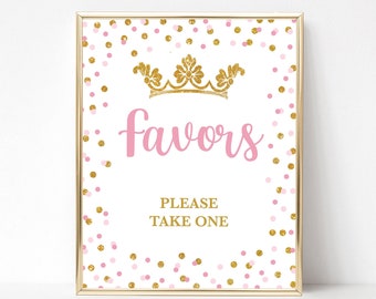 Princess Favor Sign, Pink and Gold Baby Shower Sign, Birthday Party Favor Sign, 2 Sizes, INSTANT DOWNLOAD