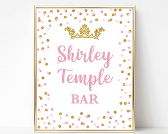 Shirley Temple Bar Party Sign, Princess Pink & Gold Drink Table Sign, 2 Sizes, INSTANT DOWNLOAD