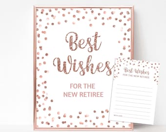 Leave Your Retirement Wishes for New Retiree Sign & Cards, Rose Gold Glitter Confetti, INSTANT DOWNLOAD