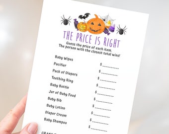 Halloween The Price is Right Baby Shower Game, Halloween Purple & Orange Shower Game, Guess The Price, INSTANT DOWNLOAD