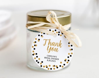 EDITABLE Black & Gold Favor Tags Template, Black and Gold Glitter Confetti Shower Tags, Corjl, BLK00