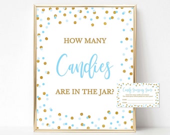 Candy Guessing Game Sign & Tickets, Blue and Gold Glitter Confetti, 0002, INSTANT DOWNLOAD